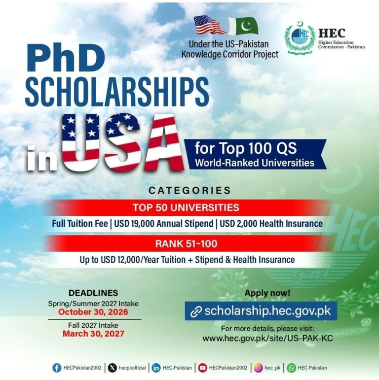 HEC offers PhD scholarships in US Top 100 varsities