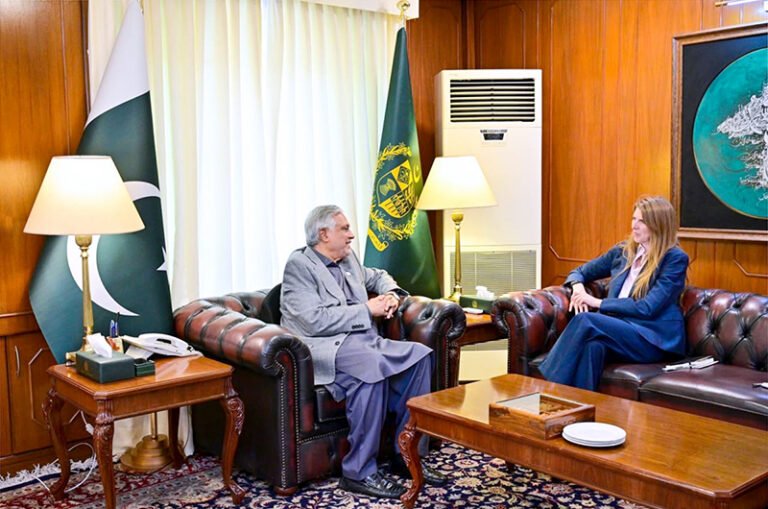 Deputy Prime Minister/Foreign Minister Senator Muhammad Ishaq Dar meeting the British High Commissioner Jane Marriott at the Ministry of Foreign Affairs