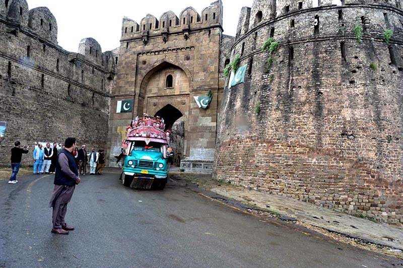 Rohtas Fort is a 16th-century fortress near Dina and Jhelum in Punjab, Pakistan. It was built in 1541 by Sher Shah Suri as a massive military stronghold and was designated a UNESCO World Heritage Site in 1997. Rohtas Fort is situated on a hill in the Tilla Jogian Range, overlooking a gorge where the Kahān River meets a seasonal stream called Parnal Khas. The fort is positioned 91.5 metres (300 ft) above its surroundings. It is 819 metres (2,687 ft) above sea level and covers an area of 70 hectares (170 acres). It is approximately 103 kilometers (64 miles) from Islamabad and is renowned for its historical significance and architectural marvels. Visitors can enjoy a guided tour that includes exploring the fort's monumental gates, palaces, barracks, and mosques