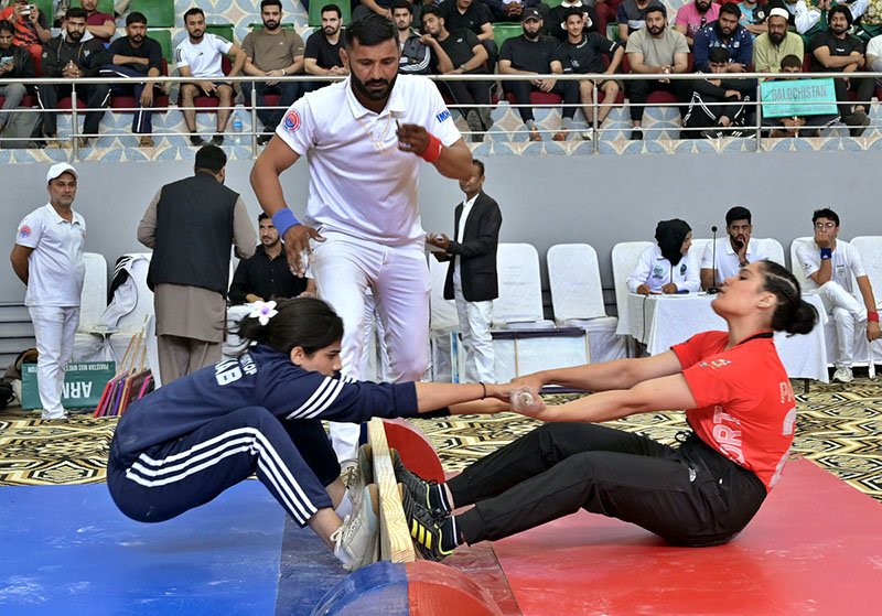 Athletes participating in competition during 9th National MAS-Wrestling Championship 2026 at Pakistan Sports Complex.