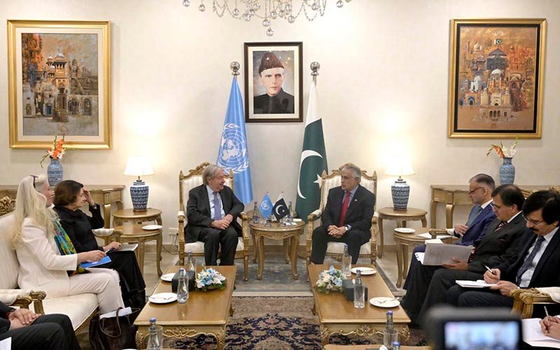 Deputy Prime Minister/Foreign Minister Senator Muhammad Ishaq Dar meets UN Secretary-General António Guterres at the Ministry of Foreign Affairs.