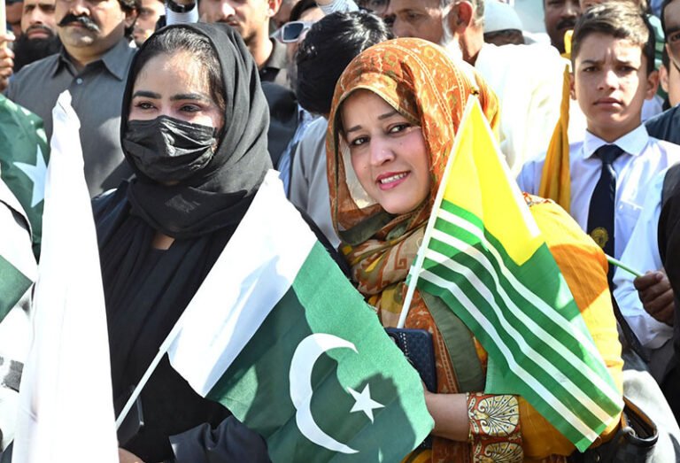 People from different walks of life participate in a rally on the occasion of Kashmir Black Day to express solidarity with the people of Indian Illegally Occupied Jammu and Kashmir from Radio Pakistan Chowk, Constitution Avenue, to D-Chowk.