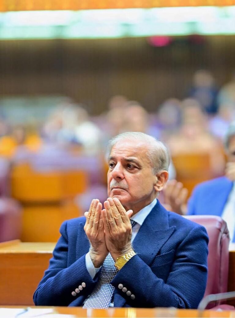 Prime Minister Muhammad Shehbaz Sharif offers fatiha for the deceased members of the parliament and security forces personnel who embraced martyrdom during the National Assembly session
