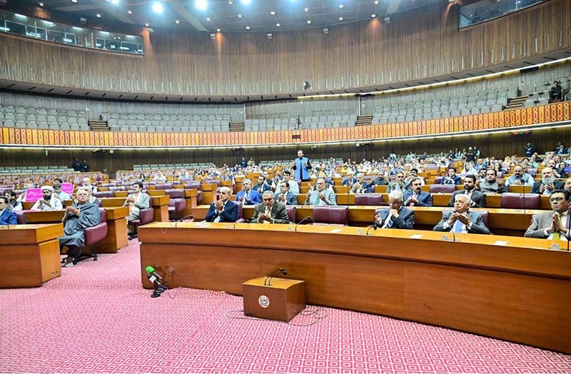 Prime Minister Muhammad Shehbaz Sharif offers fatiha for the deceased members of the parliament and security forces personnel who embraced martyrdom during the National Assembly session