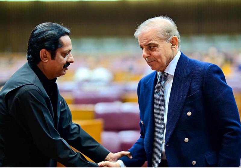 Prime Minister Muhammad Shehbaz Sharif meets parliamentarians in a session of the National Assembly