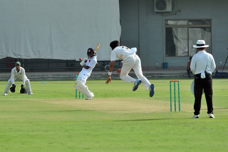 Players in action during the three-day match between Pakistan U-17 and Sri Lanka U-17 at the Multan Cricket Stadium.