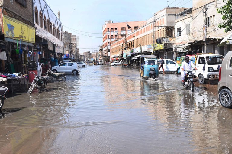 A view of sewerage water accumulated at Qadamgah road need the attention of concerned authorities