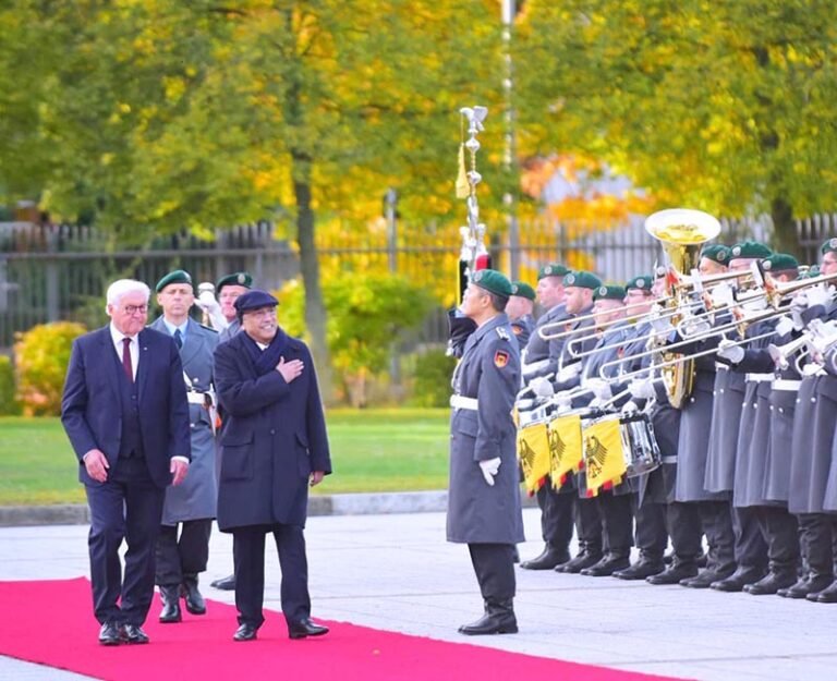 President Asif Ali Zardari inspects the Guard of Honour along with German President Frank-Walter Steinmeier during the Official Welcome Ceremony at Germany
