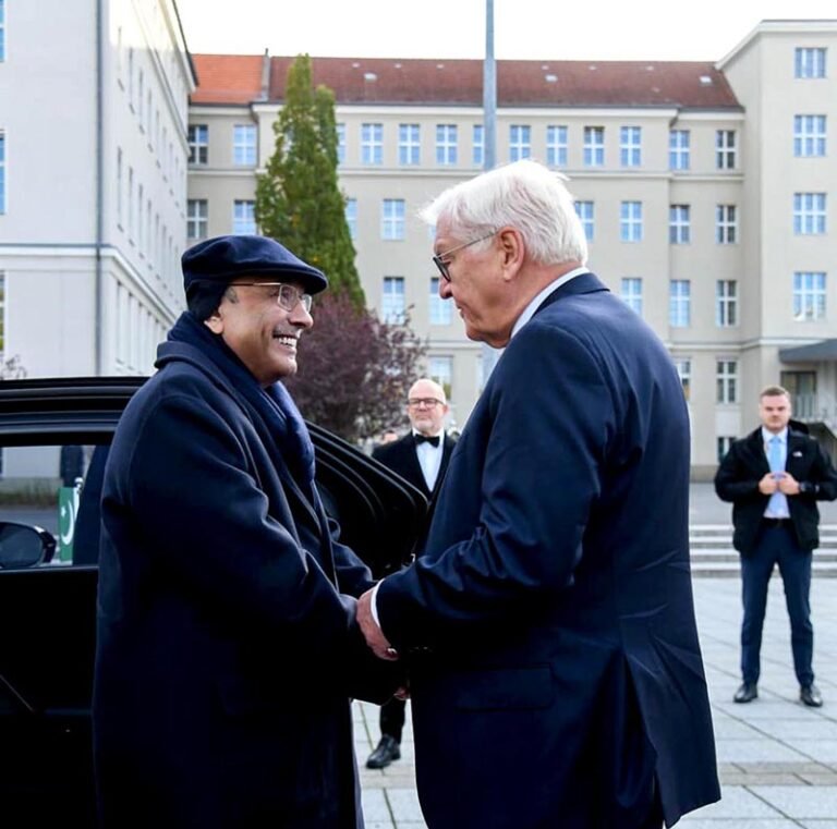 President Asif Ali Zardari being received by German President Frank-Walter Steinmeier upon arrival before the Guard of Honour during the Official Welcome Ceremony