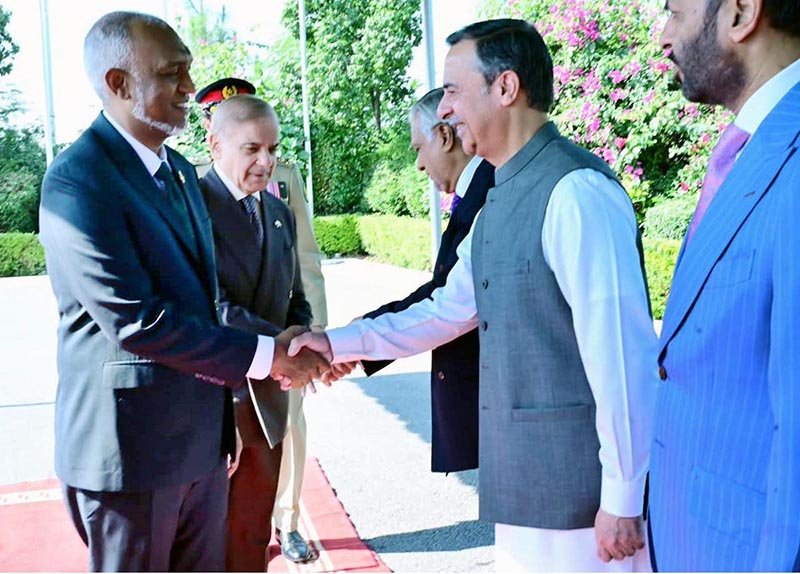 President of the Maldives H.E. Muhammad Muizzu shakes hands with federal ministers at Prime Minister's House