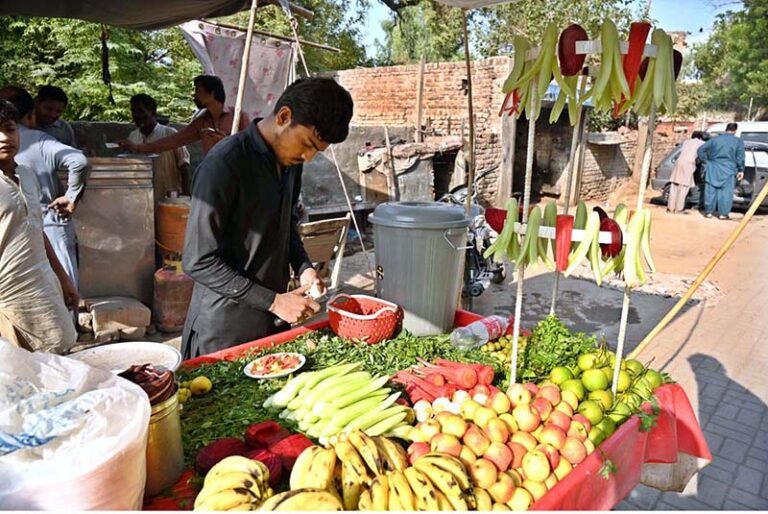 A vendor preparing salad on his cart at Railway Road to attract the customers