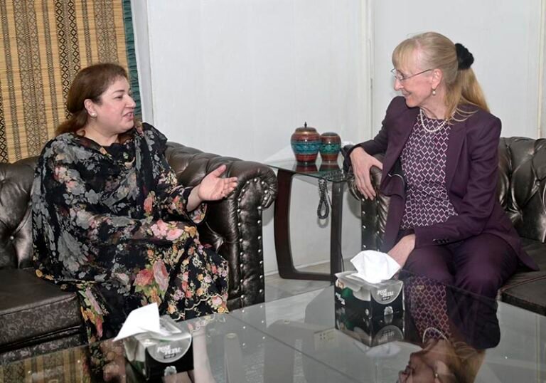 Acting Managing Director Sabeen Usman Khattak meeting with German Ambassador to Pakistan Ms. Ina Lepel at APP Headquarters.