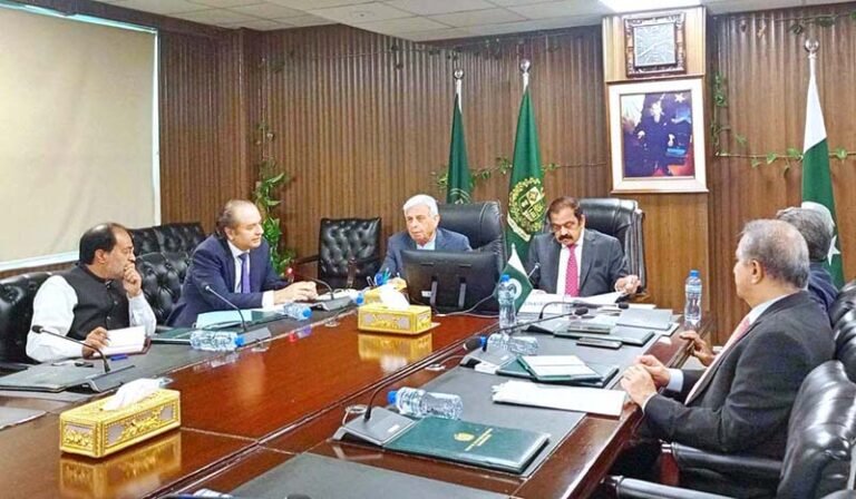 Federal Minister for National Food Security and Research, Rana Tanveer Hussain, co-chairing the first high-level meeting of the Wheat Management Committee with Adviser to the Prime Minister on Political Affairs, Rana Sanaullah, to deliberate on wheat policy, production, procurement, and price stability