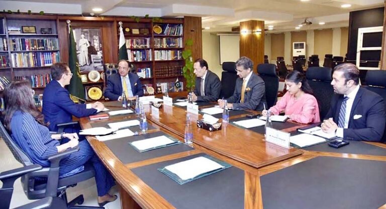 Federal Minister for Finance and Revenue, Senator Muhammad Aurangzeb, meeting with IFC Director, Mr. Simon Andrews, at the Finance Division