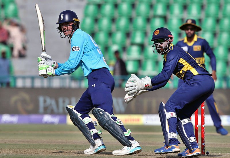 England’s Tom Banton plays a stroke during the ODI tri-series cricket match against Sri Lanka at Gaddafi Stadium.