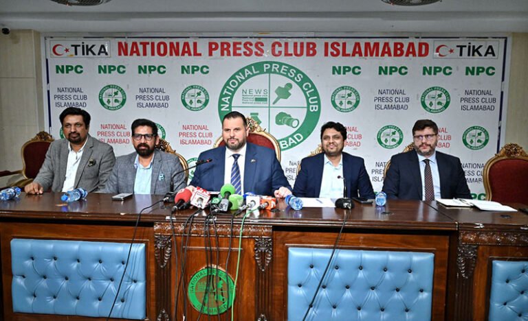 Romanian Ambassador to Pakistan Dr. Dan Stoenescu addresses a meet-the-press session at the National Press Club.