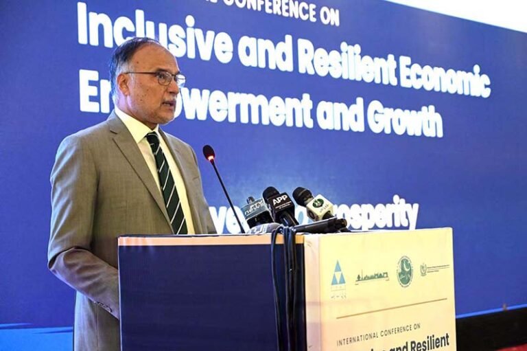 Federal Minister for Planning Development and Reforms, Prof. Ahsan Iqbal addressing to International Conference on “Inclusive and Resilient Economic Empowerment and Growth” organized by Pakistan Poverty Alleviation Fund (PPAF) at local hotel