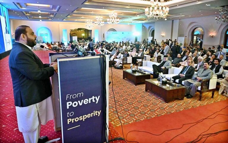 Federal Minister for National Heritage & Culture, Aurangzeb Khan Khichi addressing to International Conference on “Inclusive and Resilient Economic Empowerment and Growth” organized by Pakistan Poverty Alleviation Fund (PPAF) at local hotel