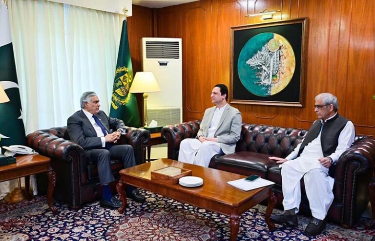 Deputy Prime Minister/Foreign Minister Senator Mohammad Ishaq Dar meeting the Prime Minister of Azad Jammu and Kashmir (AJK), at the Ministry of Foreign Affairs