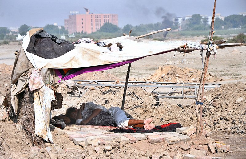 A nomad is resting in his temporary hut at the GTC Ground