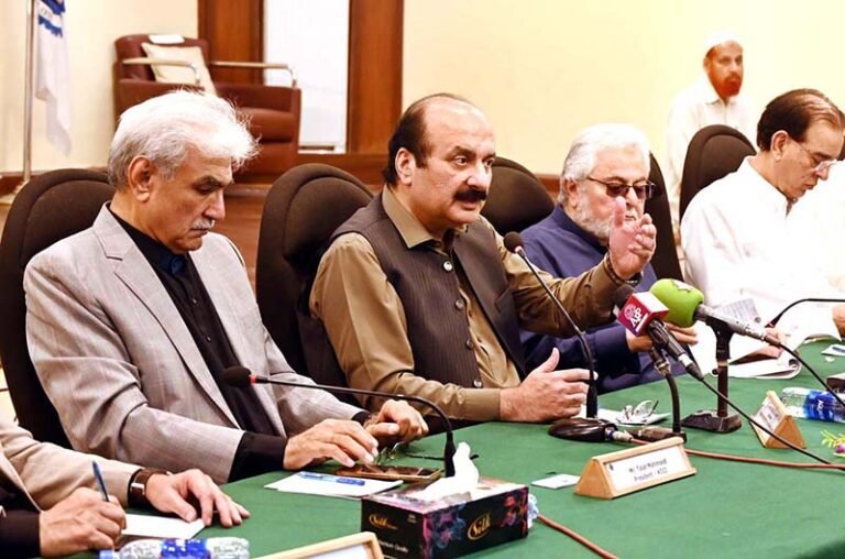 Chairman Prime Minister’s Youth Programme Rana Mashhood Ahmed Khan addressing members of the Karachi Chamber of Commerce and Industry (KCCI)