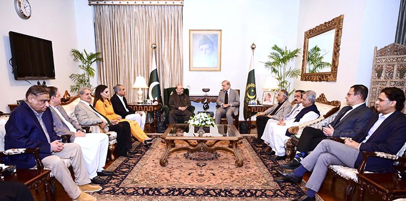 President Asif Ali Zardari in a meeting with Prime Minister Muhammad Shehbaz Sharif at Aiwan-e-Sadr.