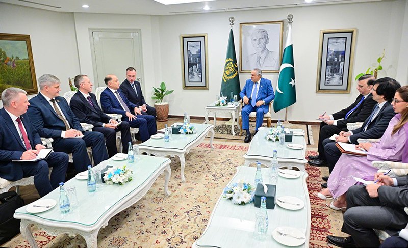 Deputy Prime Minister/Foreign Minister Senator Mohammad Ishaq Dar meets Belarusian National Security Adviser Lieutenant-General Aleksandr Volfovich at the Ministry of Foreign Affairs