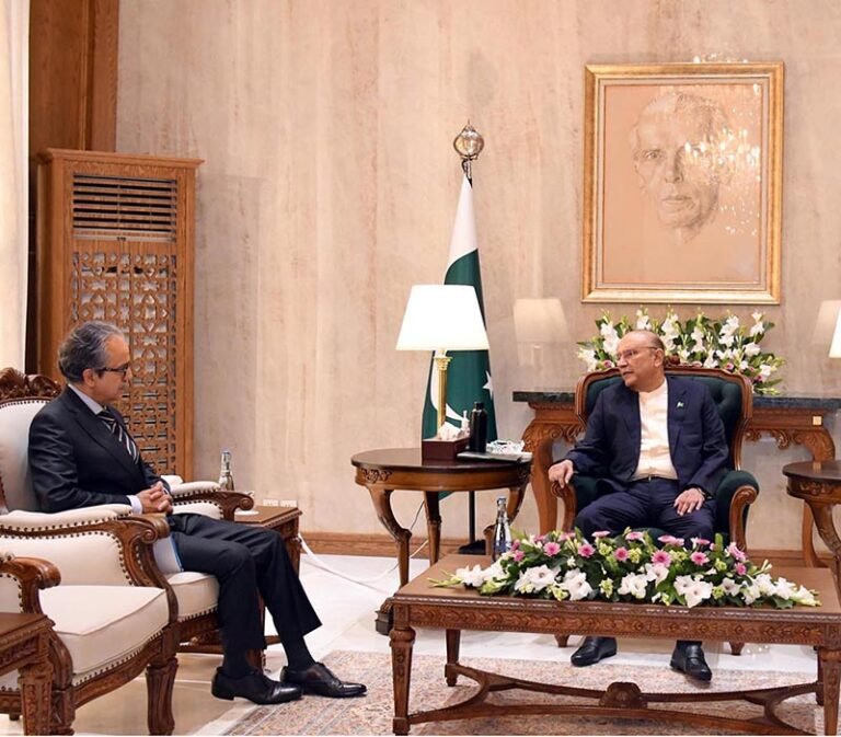 President Asif Ali Zardari in a meeting with newly appointed Foreign Secretary Asim Iftikhar Ahmad at Aiwan-e-Sadr