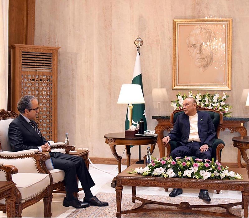 President Asif Ali Zardari in a meeting with newly appointed Foreign Secretary Asim Iftikhar Ahmad at Aiwan-e-Sadr