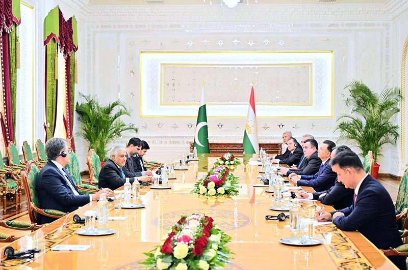 Deputy Prime Minister/Foreign Minister Senator Mohammad Ishaq Dar calling on the Prime Minister of the Republic of Tajikistan, H.E. Qohir Rasulzoda