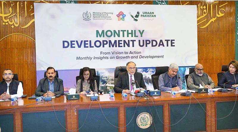Federal Minister for Planning, Development and Special Initiatives, Ahsan Iqbal, addressing at the Monthly Development Update for October 2026.