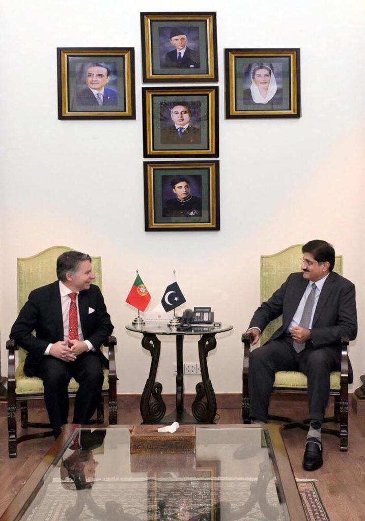 Sindh Chief Minister Syed Murad Ali Shah holds a meeting with Portugal’s Ambassador to Pakistan, Paulo Domingues, at CM House to discuss avenues for bilateral cooperation and investment in various sectors.