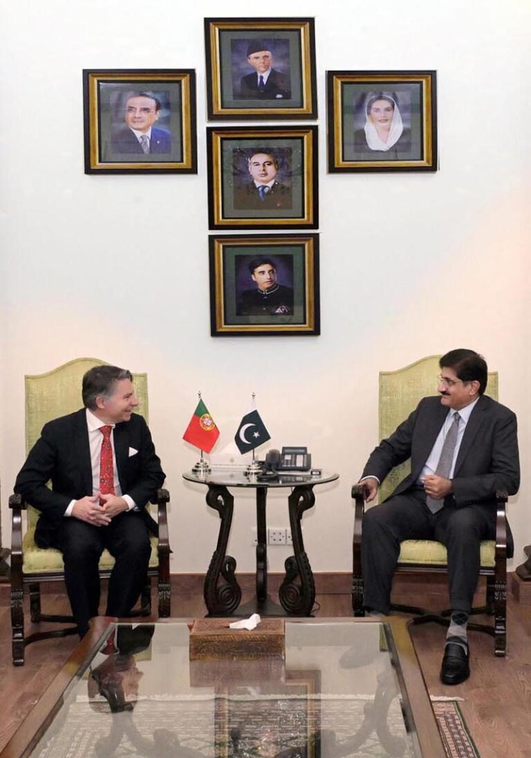 Sindh Chief Minister Syed Murad Ali Shah holds a meeting with Portugal’s Ambassador to Pakistan, Paulo Domingues, at CM House to discuss avenues for bilateral cooperation and investment in various sectors.