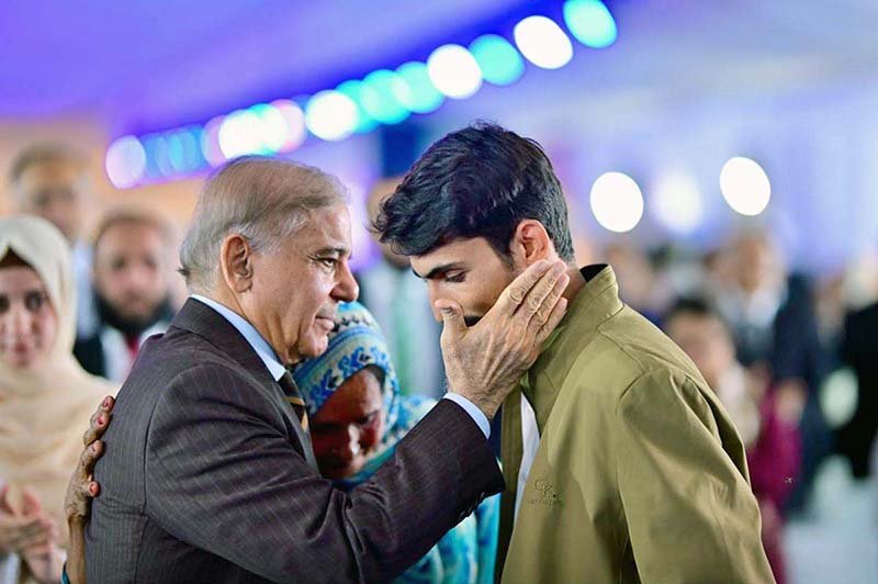Prime Minister Muhammad Shehbaz Sharif interacts with Daanish School Alumni at the inaugural ceremony of Daanish School