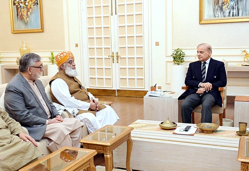 President Jamiat Ulema-e-Islam Maulana Fazl Ur Rehman calls on Prime Minister Muhammad Shehbaz Sharif at Prime Minister’s House.
