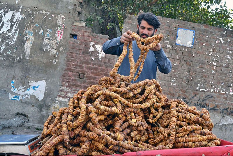 A vendor displays fresh figs on a handcart to attract customers at Kachhari Chowk