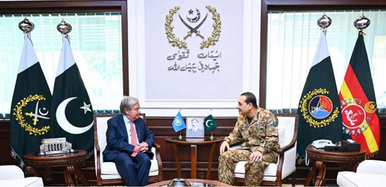 United Nations Secretary-General, António Guterres, calls on Field Marshal Syed Asim Munir, NI (M), HJ, Chief of Army Staff and Chief of Defence Forces (COAS & CDF), at General Headquarters (GHQ)