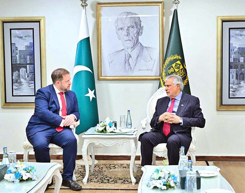 Deputy Prime Minister/Foreign Minister Senator Muhammad Ishaq Dar meeting the UK Minister of State for Middle East, North Africa, Afghanistan and Pakistan at the Foreign, Commonwealth and Development Office (FCDO), Stephen Doughty, at the Ministry of Foreign Affairs