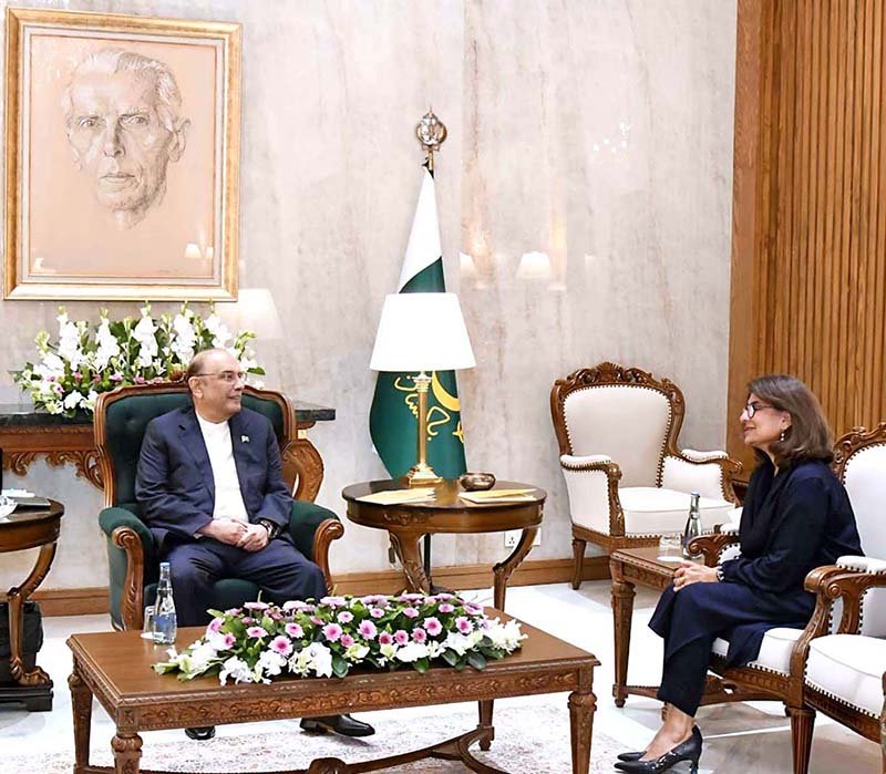 President Asif Ali Zardari in a meeting with Ms Amna Baloch, Ambassador-designate of Pakistan to Türkiye, at Aiwan-e-Sadr