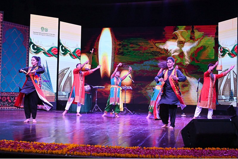 Artists from Bangladesh perform at a cultural event organized by the National Heritage and Culture Division at the Pakistan National Council of the Arts (PNCA)