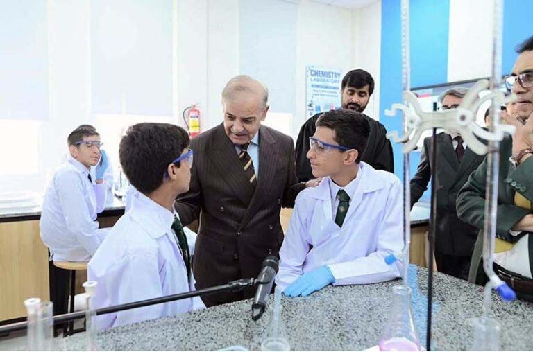 Prime Minister Muhammad Shehbaz Sharif interacts with students at Daanish School