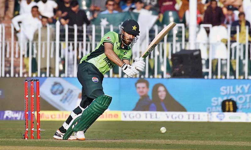 Pakistan’s batter, Arafat Minhas plays a shot during the ODI tri-nation series match against England at Rawalpindi Cricket Stadium