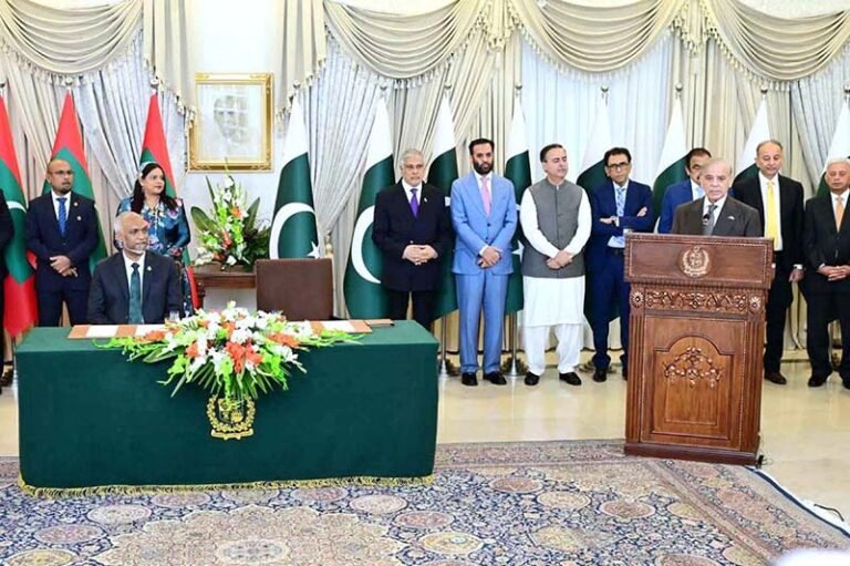 Prime Minister Muhammad Shehbaz Sharif addresses joint Press Stakeout after delegation level talks between Pakistan and Maldives