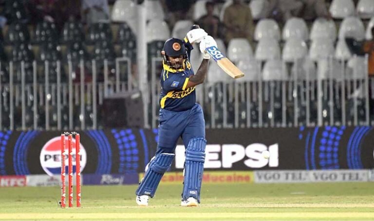 Sri Lanka batter Avishka Fernando plays a shot during the ODI tri-nation series cricket match at Rawalpindi Cricket Stadium