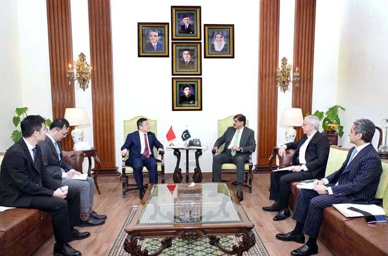 Sindh Chief Minister Syed Murad Ali Shah meets with Chinese Consul General Feng Deheng at the Chief Minister’s House.