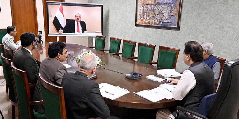 Speaker National Assembly Sardar Ayaz Sadiq in a virtual meeting with Sultan Saeed Al-Barakani, Speaker of the House of Representatives of the Republic of Yemen