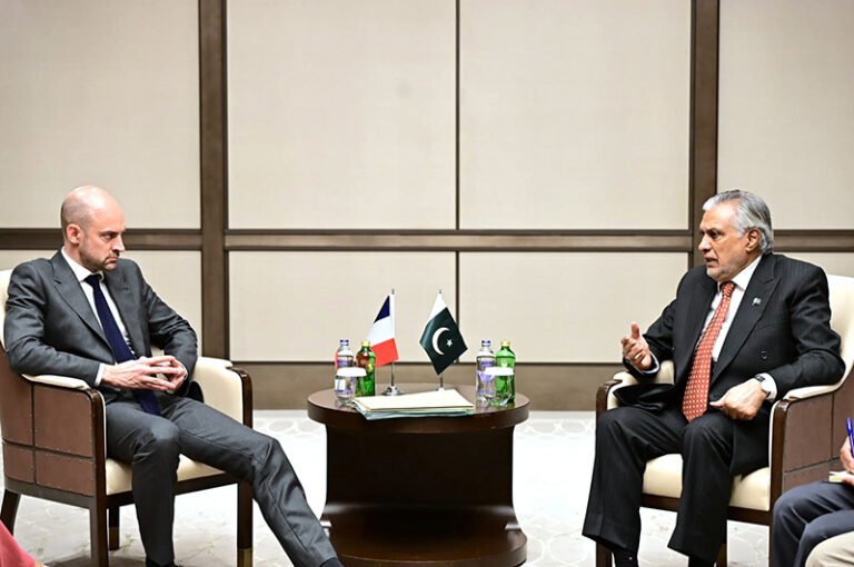 Deputy Prime Minister/Foreign Minister Senator Mohammad Ishaq Dar meeting France’s Minister for Europe and Foreign Affairs, Jean-Noël Barrot