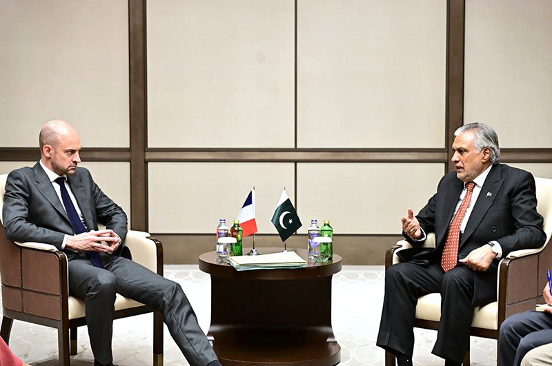 Deputy Prime Minister/Foreign Minister Senator Mohammad Ishaq Dar meeting France's Minister for Europe and Foreign Affairs, Jean-Noël Barrot