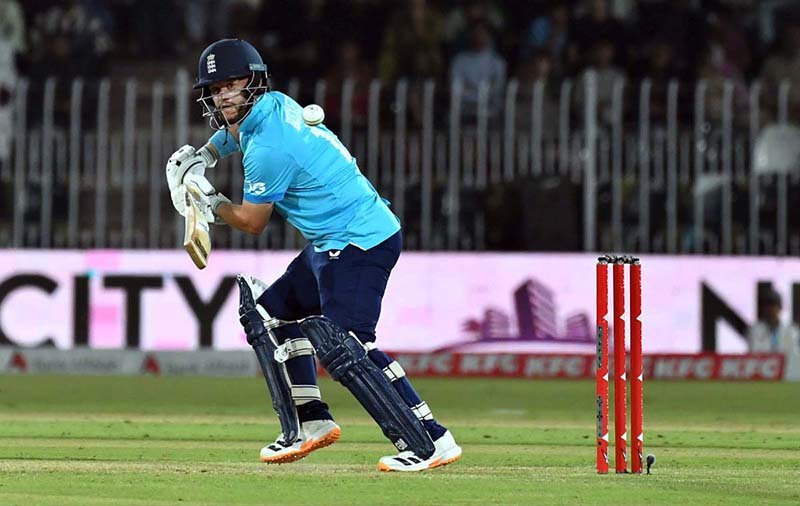 England’s batter Ben Duckett plays a shot during the ODI tri-nation series match between Pakistan and England at Rawalpindi Cricket Stadium