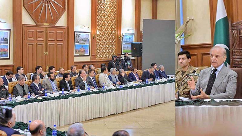 Prime Minister Muhammad Shehbaz Sharif addresses the meeting of Federal Apex Committee under the National Action Plan